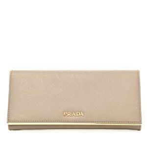 PRADA Saffiano Metal Bar Continental Flap Wallet Argila